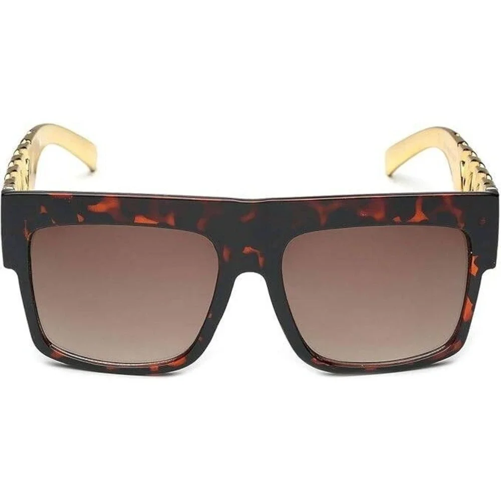 OVERSIZED FLAT TOP SQUARE CHAIN SUNGLASSES RETRO DESIGNER FASHION RAPPER CLASSIC